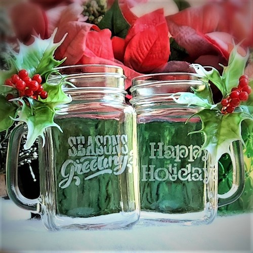 Holiday Greetings Mason Jar Mugs